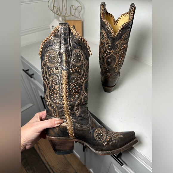 **SOLD**Corral Women’s 6.5M Western Cowboy Boots Distressed Leather Braided - Picture 7 of 9